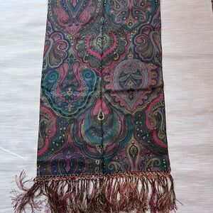 Authentic Etro Milano 100% Silk Paisley Stole with Hand-Knotted Tassels